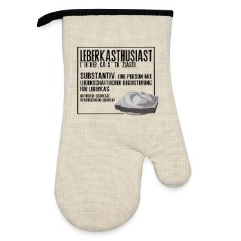 Leberkasthusiast – L’humour de style de vie de Leberka - Gant de cuisine avec revêtement en caoutchouc - lin/noir  - Devant