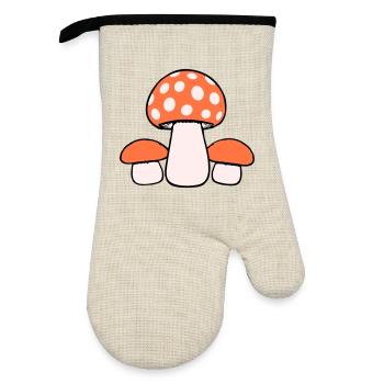3 Mushrooms Three Group Dotted Family Fungi Nature - Oven glove with rubber coating - linen/black  - Front