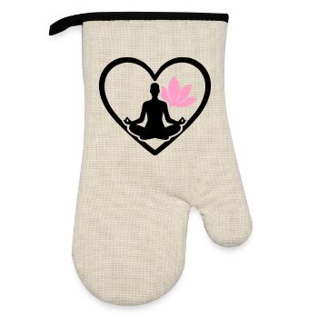 Yoga Femme Coeur Silhouette Lotus Bien-être - Gant de cuisine avec revêtement en caoutchouc - lin/noir  - Devant