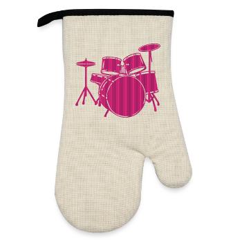 Pink Drum Set Music Lover Graphic - Oven glove with rubber coating - linen/black  - Front