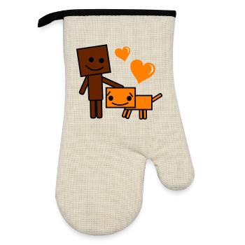 Chien et Buddy de dessins animés Ami du Cœur - Gant de cuisine avec revêtement en caoutchouc - lin/noir  - Devant