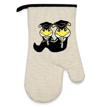 2 caterpillars school leaving certificate high school diploma passed college - Oven glove with rubber coating - linen/black  - Front