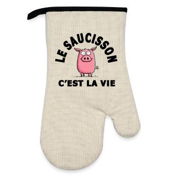 le saucisson c'est la vie humour - Gant de cuisine avec revêtement en caoutchouc - lin/noir  - Devant