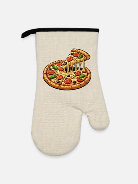 Pizza Motiv - Ofenhandschuh mit Gummibeschichtung - Leinen/Schwarz