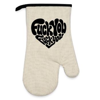 Fick dich, Herz – Sarkastisch - Ofenhandschuh mit Gummibeschichtung - Leinen/Schwarz  - Vorne
