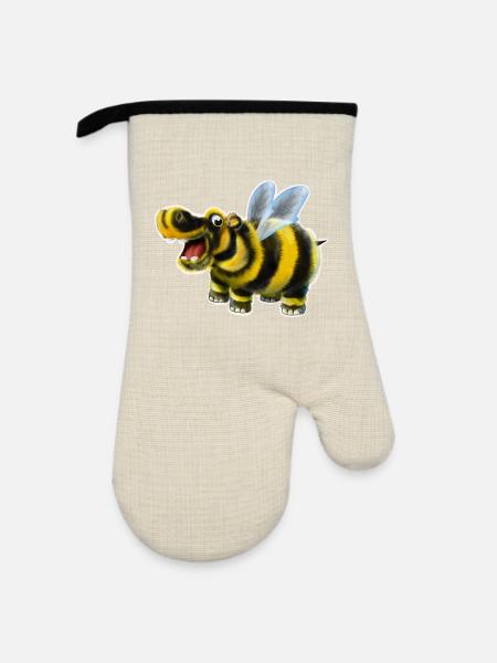 Das Hummel-Nilpferd - Ofenhandschuh mit Gummibeschichtung - Leinen/Schwarz