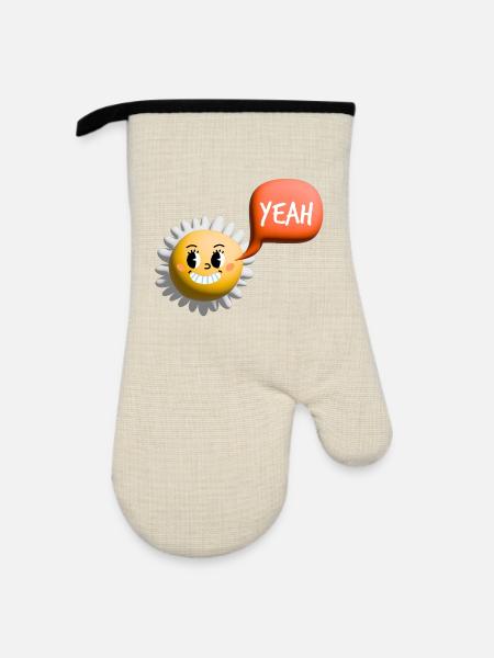 sonne yeah 3d - Ofenhandschuh mit Gummibeschichtung - Leinen/Schwarz
