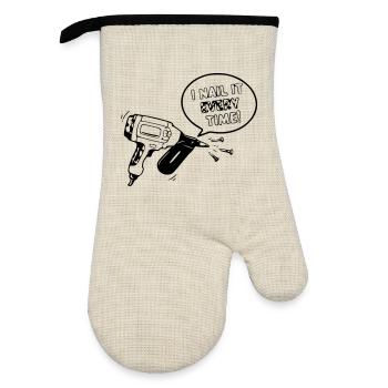 Humorous toy design with nail tool - Oven glove with rubber coating - linen/black  - Front