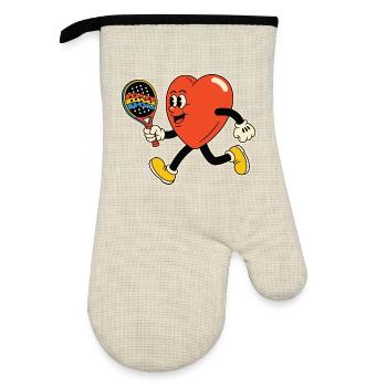 Heart in the paddle - Oven glove with rubber coating - linen/black  - Front