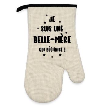 Belle-Mère - Belle Mere - Maman - Mariage - Bébé - Oven glove with rubber coating - linen/black  - Front