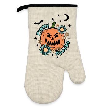 Halloween Pumpkin - Pretty Spooky - Cute Halloween - Oven glove with rubber coating - linen/black  - Front