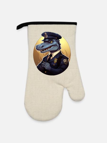 Krokodil Polizist - Ofenhandschuh mit Gummibeschichtung - Leinen/Schwarz