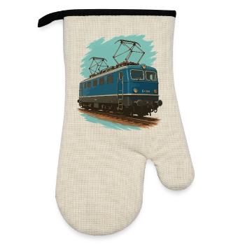 Strom am Stahl – E-Lok Power - Ofenhandschuh mit Gummibeschichtung - Leinen/Schwarz  - Vorne