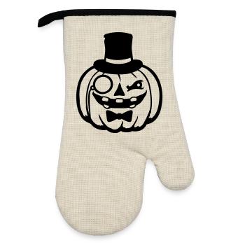 Vornehmer Kürbis Zylinder Monokel Halloween reich - Ofenhandschuh mit Gummibeschichtung - Leinen/Schwarz  - Vorne