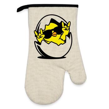 Rock Chick – Cool Chick in an Egg - Oven glove with rubber coating - linen/black  - Front