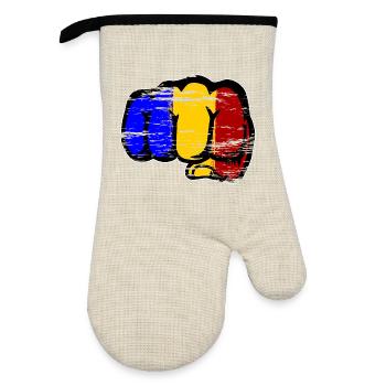 Roumanie drapeau main poing utilisé - Gant de cuisine avec revêtement en caoutchouc - lin/noir  - Devant