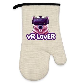 VR Bär mit Virtual Reality Brille - Ofenhandschuh mit Gummibeschichtung - Leinen/Schwarz  - Vorne