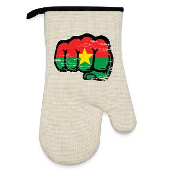 Burkina Faso flag fist used - Oven glove with rubber coating - linen/black  - Front