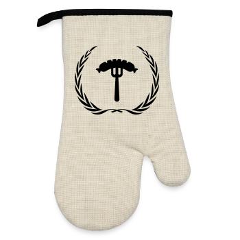 Sausage, fork, sausage - Oven glove with rubber coating - linen/black  - Front