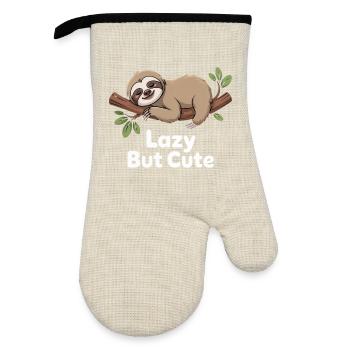 Paresseux mais mignon – Paresseux de Kawaii - Gant de cuisine avec revêtement en caoutchouc - lin/noir  - Devant