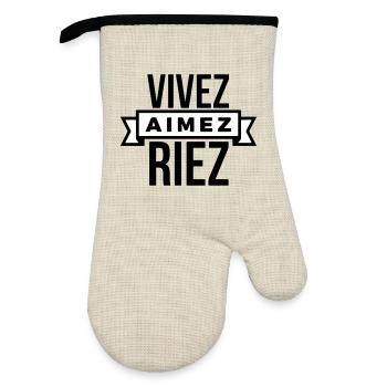 Vivez Aimez Riez  slogan positif - personnalisable - Gant de cuisine avec revêtement en caoutchouc - lin/noir  - Devant