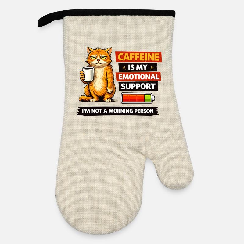 Caffeinated Cat Morning Mood - Oven glove with rubber coating - linen/black 
