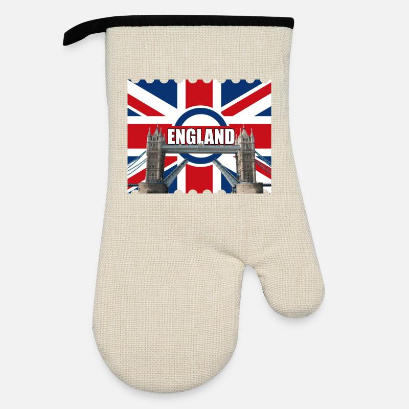 Drapeau de l’Angleterre Tower Bridge - Gant de cuisine avec revêtement en caoutchouc - lin/noir