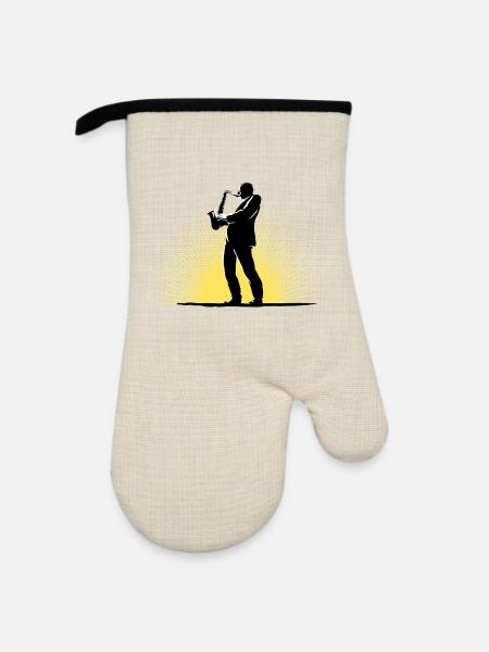Saxofonist in Szene - Ofenhandschuh mit Gummibeschichtung - Leinen/Schwarz 