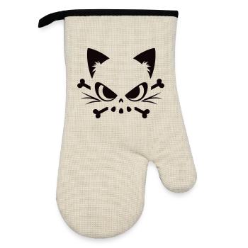 Cats Skull | Minimal Skull & Bones motif - Oven glove with rubber coating - linen/black  - Front