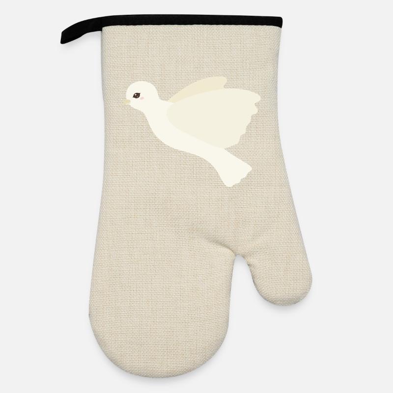 Ivory Dove in Flight - Oven glove with rubber coating - linen/black 