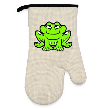 Frog toad smiles funny sitting comic happy - Oven glove with rubber coating - linen/black  - Front