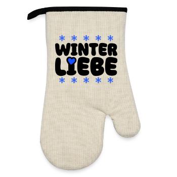Winter Liebe Herz - Ofenhandschuh mit Gummibeschichtung - Leinen/Schwarz  - Vorne