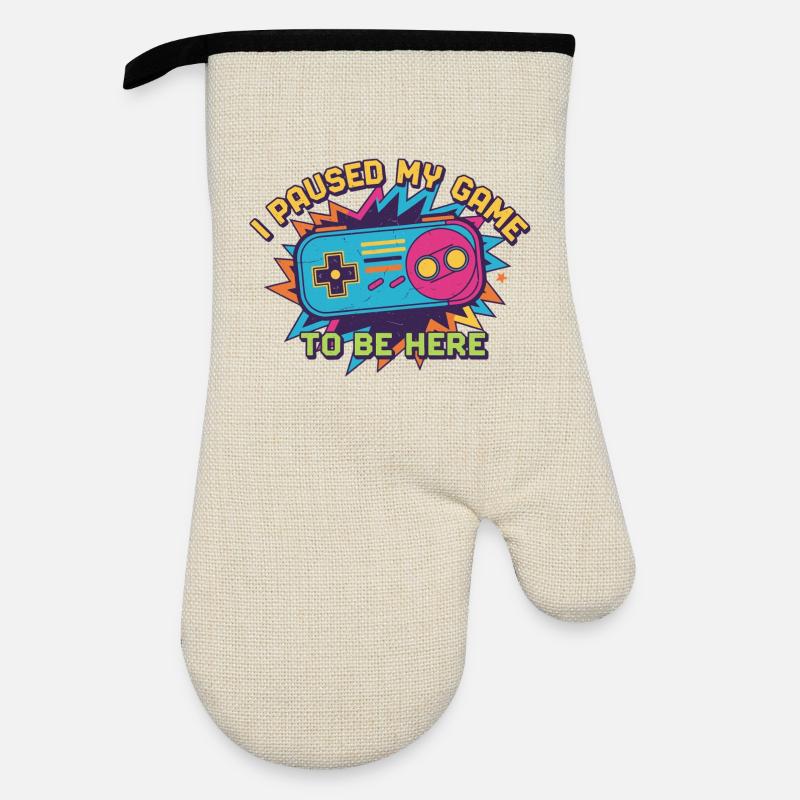 Retro Controller Meme Tee - Oven glove with rubber coating - linen/black 