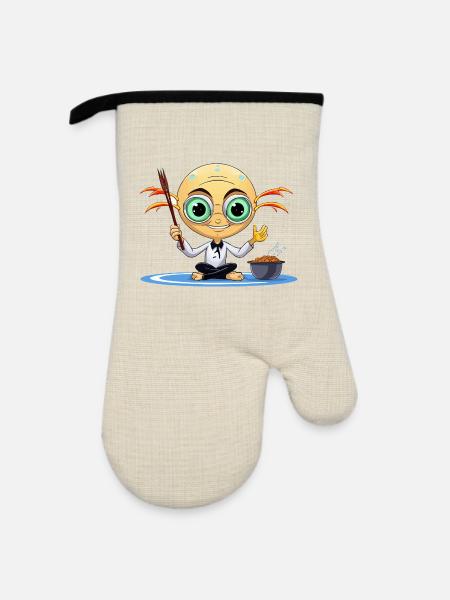 Zen-Außerirdischer Meditierer - Ofenhandschuh mit Gummibeschichtung - Leinen/Schwarz
