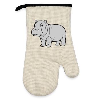 Hippopotamus Standing Comic Animal Zoo - Oven glove with rubber coating - linen/black  - Front