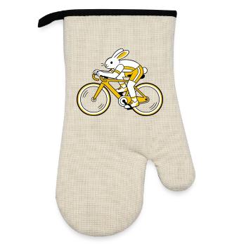 hare on a racing bike - Oven glove with rubber coating - linen/black  - Front