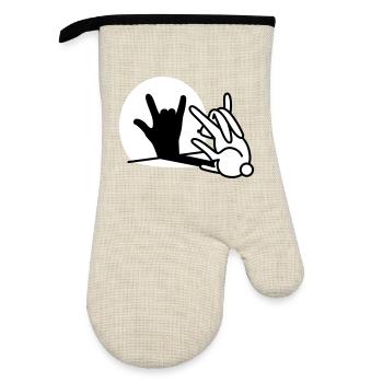 Rabbit shadow hand ROCK music HARD ROCK fan - Oven glove with rubber coating - linen/black  - Front