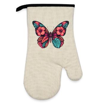 Tropical flower butterfly magic - Oven glove with rubber coating - linen/black  - Front