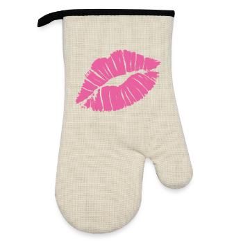 Smooch Rouge à lèvres rose Kiss Mark Love déclaration Tee - Gant de cuisine avec revêtement en caoutchouc - lin/noir  - Devant