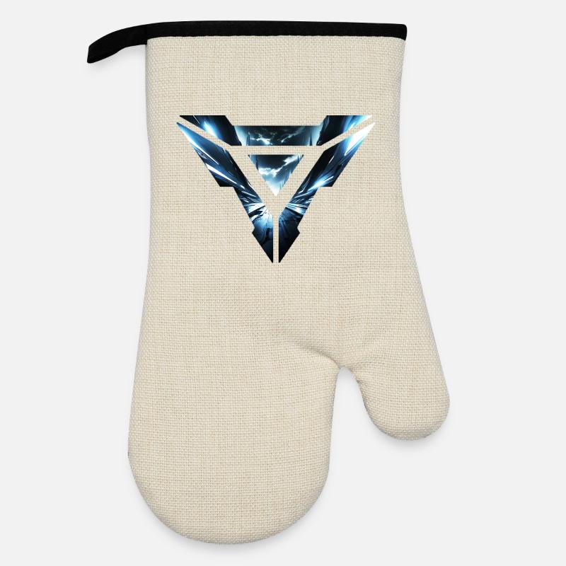 Futuristic Cyber Realm Triangular Design - Oven glove with rubber coating - linen/black 