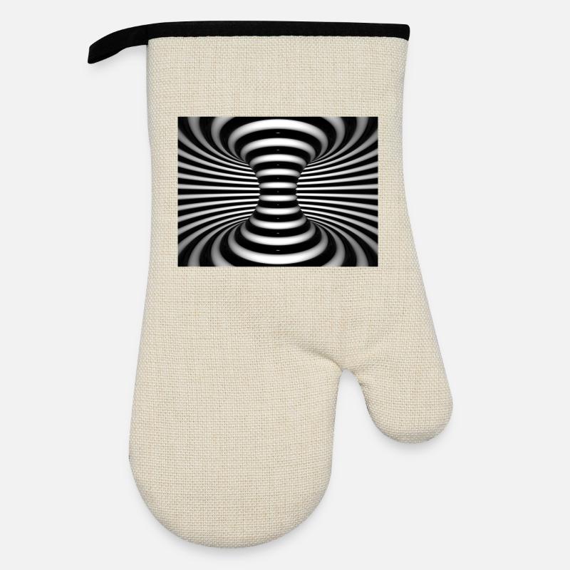 Black and white spiral vortex - Oven glove with rubber coating - linen/black 