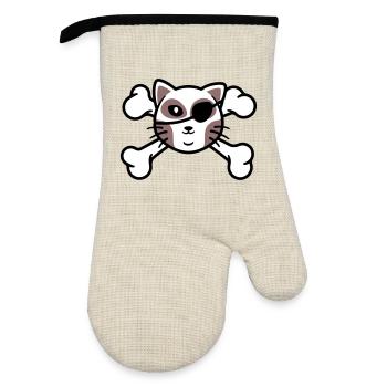 Pirate Kitten Skull Patch - Oven glove with rubber coating - linen/black  - Front