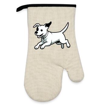 Playful Dog Cartoon - Oven glove with rubber coating - linen/black  - Front