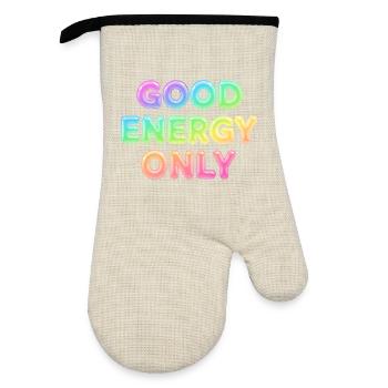 Good Energy Only – Positive Statement Typography - Oven glove with rubber coating - linen/black  - Front