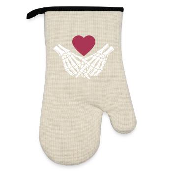  ewige Liebe | Knochenhände | Skelett | Herz - Ofenhandschuh mit Gummibeschichtung - Leinen/Schwarz  - Vorne