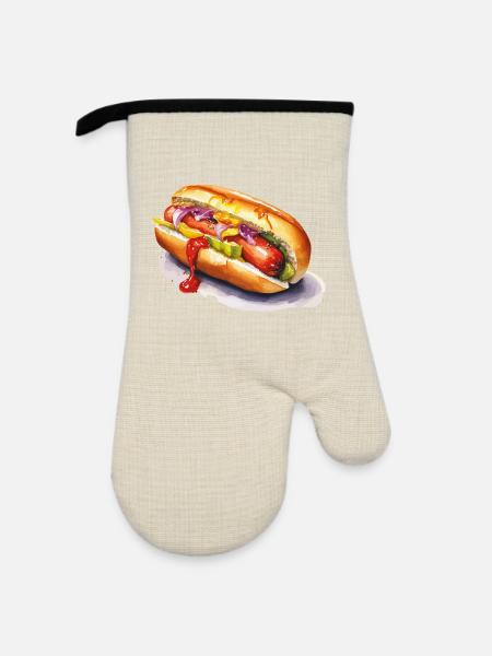 Farbiger Hotdog - Ofenhandschuh mit Gummibeschichtung - Leinen/Schwarz