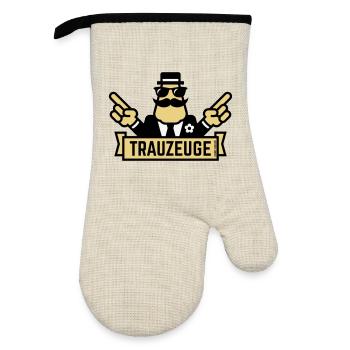 Trauzeuge Handzeichen (Polterabend / JGA / 3C) - Ofenhandschuh mit Gummibeschichtung - Leinen/Schwarz  - Vorne