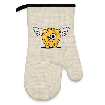A piggy bank with wings and halo - Oven glove with rubber coating - linen/black  - Front