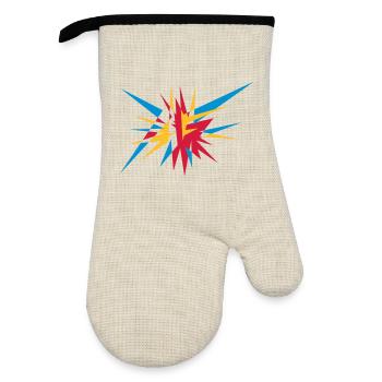Explosion and rays - Oven glove with rubber coating - linen/black  - Front
