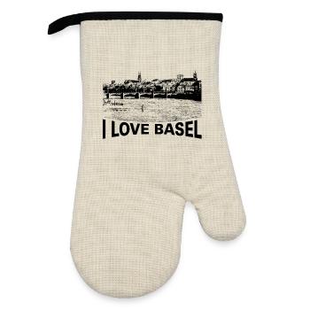 I love Basel - Ofenhandschuh mit Gummibeschichtung - Leinen/Schwarz  - Vorne